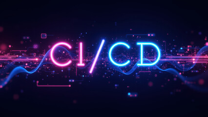 Obraz premium Futuristic digital graphic with vibrant lights spelling 'ci/cd' representing continuous integration and delivery concepts.