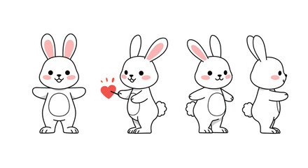 Fototapeta premium The rabbit transitions from holding a heart to a smiling pose in a playful animation.