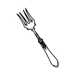 a black and white drawing of a vintage style fork