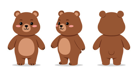The bear transitions from a smiling front view to a side and back view in a playful manner.