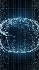 A glowing digital network on a globe, symbolizing global connectivity, technology, and the modern digital world. The abstract lines and nodes represent a futuristic virtual network.