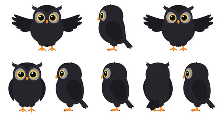 Fototapeta premium The first frame shows the owl with wings spread, while the second frame shows it in a side view.