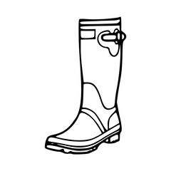 a black and white drawing of a rubber boots isolated on white background