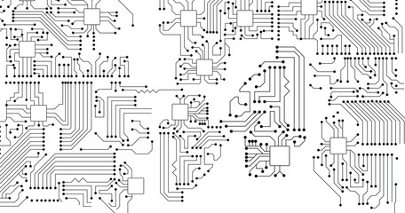 Vector circuit board pattern on a white screen for background technology.