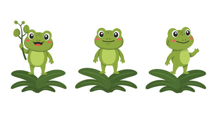 Fototapeta premium The first frame shows a happy frog, while the second frame features a friendly wave gesture.