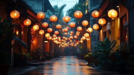 A red and gold decorated temple during Lunar New Year, with incense smoke rising in the air 