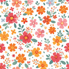 Floral pattern. Pretty flowers on a white background. Printing with small orange, red, and pink flowers. vectors eps image. Ai generated images