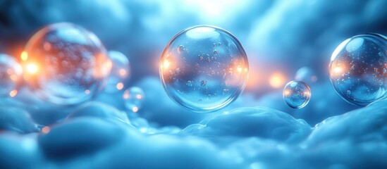 Abstract spheres in a soft blue environment.