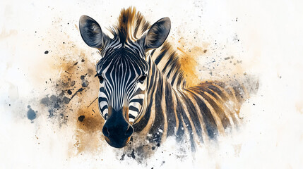 Zebra on abstract watercolor background..