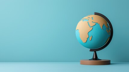 World globe displaying continents home office minimalist style close-up view educational concept