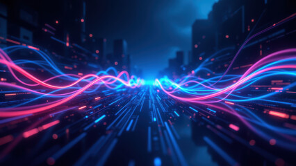 Obraz premium High-tech digital abstract with neon colors featuring ci/cd, Kubernetes, and DevOps themes.