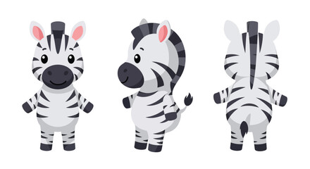 The zebra transforms from a smiling front view to side and back views in this playful illustration.