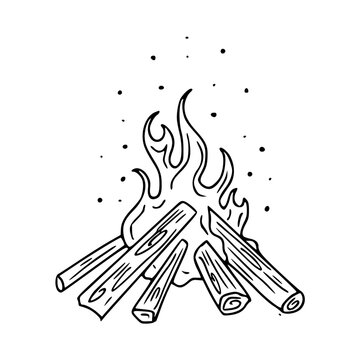 a black and white drawing of  a campfire for design element