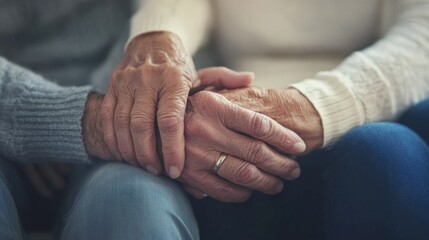 Close-up of two unidentifiable people holding hands in a comforting gesture, symbolizing support, empathy, care, and connection in an emotional moment.