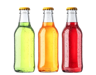Small glass bottles with soft drinks, png