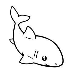 a black and white drawing of a cute smiling shark cartoon for coloring page