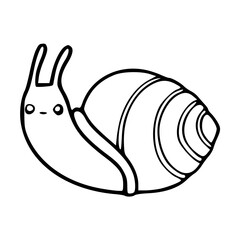 a black and white drawing of a cute smiling snail cartoon for coloring page