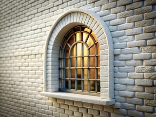 Obraz premium Tilt-Shift Photo of Semicircular Window in White Brick Wall - Miniature Architectural Detail