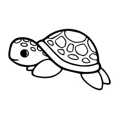 a black and white drawing of a cute smiling sea turtle cartoon for coloring page