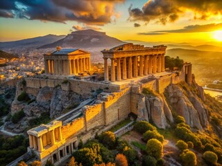 Fototapeta premium Timelapse: Majestic Acropolis Columns, Athens Summer Aerial View - Ancient Greek Ruins