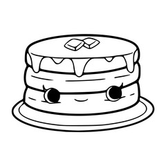 a black and white drawing of a cute smiling pancake cartoon for coloring pages