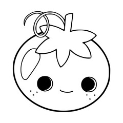 a black and white drawing of a cutesmiling tomato cartoon for coloring pages