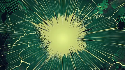 Obraz premium Blank Green Comic Background with Lightning Bolts for Dramatic Caption or Speech Bubble