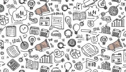 Business idea doodle seamless pattern background. Business success, creative idea concept doodle drawn sketch style pattern with lightbulb, megaphone, calendar element. perfect any project