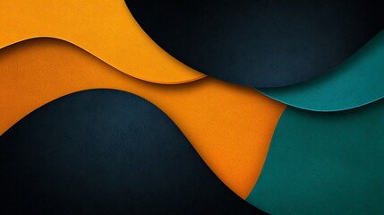 Abstract Digital Painting: Teal, Orange, and Black Wave Forms AI Generated