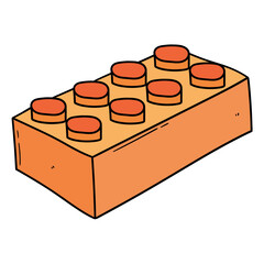 Hand drawn cartoon orange building block toy on white background.