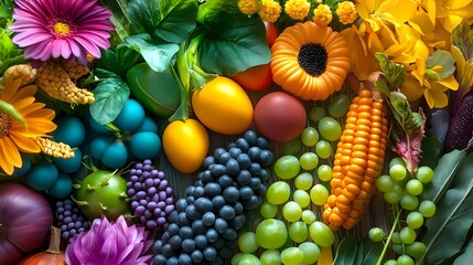 Colorful Autumn Harvest: Fruits & Vegetables - Vibrant color palettes