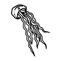 a black and white hand drawn of a jellyfish for coloring pages