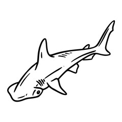 a black and white hand drawn of a hammerhead shark for coloring pages