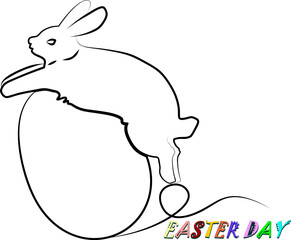 ilustration line art easter bunny with eggs
