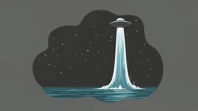 UFO flat design illustration vector sticker over the ocean