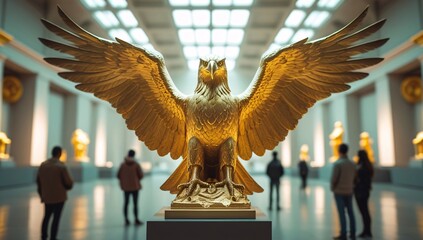 Eagle, hawk, wings, statue, eagle statue, hawk statue, museum, golden eagle, golden hawk, gold, antique, precious, valuable, decoration, spread wings, beautiful, heritage, tribe, Yiyib, history, story