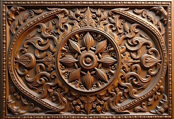 Obraz premium Wooden hand-carved panel. Furniture front in the old style. 