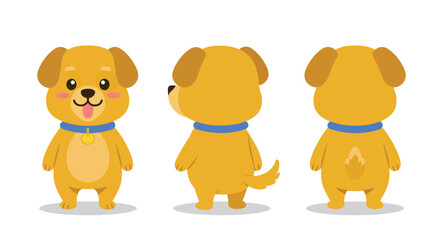 The transformation highlights the dogs expressions and poses from front to back in a playful manner.