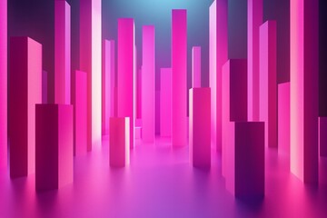 Obraz premium 3D render of an abstract pink bar graph, simple dark background, minimalistic design