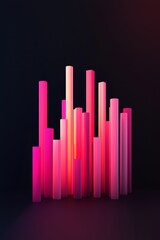Obraz premium 3D render of an abstract pink bar graph, simple dark background, minimalistic design