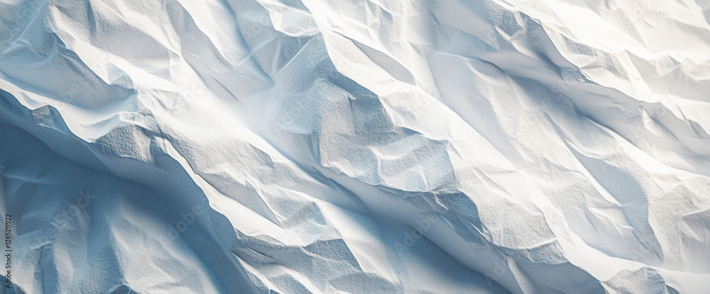 Poster close-up of crumpled white paper, showcasing texture and soft lighting, symbolizing purity, minimali