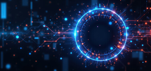 Coding graphic with a circular structure representing cloud computing and software development.