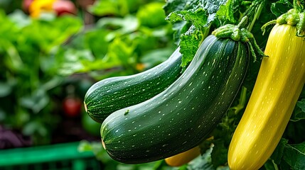 Fresh Green & Yellow Zucchini Harvest - Vibrant Colors: The image u.