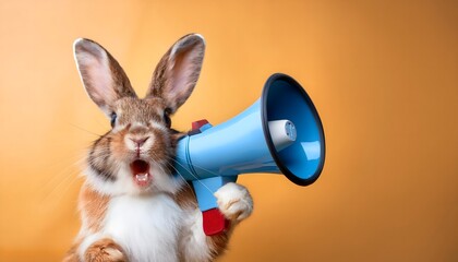 Fototapeta premium Easter Cool Rabbit with Sunglasses and loudspeaker Against a Vibrant Background. Ai Generated