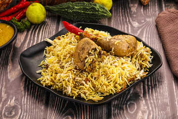 Indian chicken biryani with basmati rice