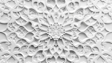 Abstract Islamic background in white, featuring seamless and intricate Arabian patterns, delicate design