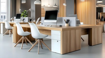 Modern Office Workspace, Desk & Chairs - Minimalist Design
