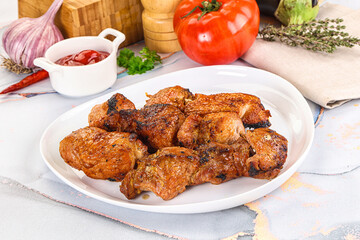 Grilled pork neck meat shashlik