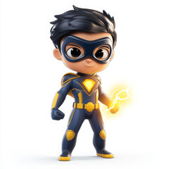 Fototapeta premium Determined superhero kid shows power with lightning