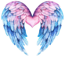 Fototapeta premium Watercolor heart with wings artistic design vibrant colors abstract concept creative background love symbol